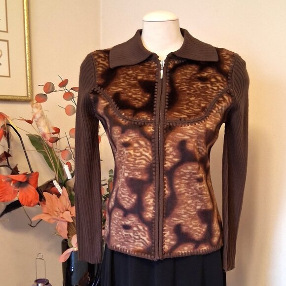 NWT Woman's Brown Multi Color Zip-Up Cardigan Knitwear Lightweight Sweater 6 S - Picture 4 of 6